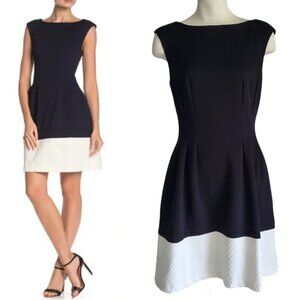 Vince Camuto Two-Tone Fit & Flare B/W Scuba Dress Textured Stretch Size 6
